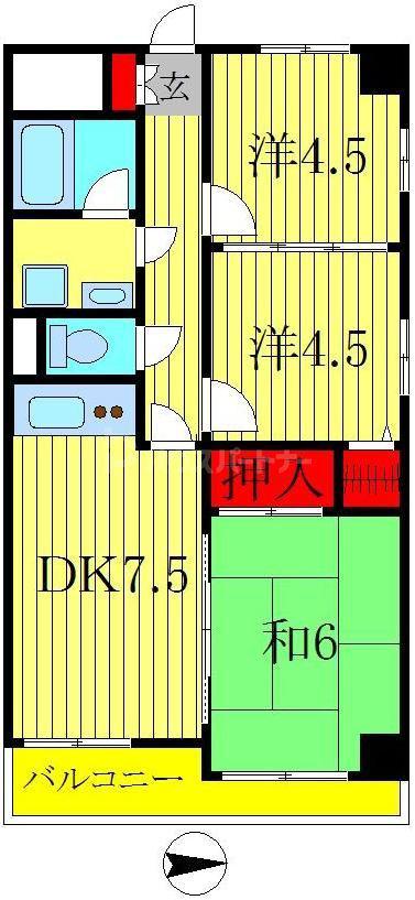ウラニア天王台(3DK/4階)の間取り写真