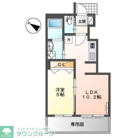 WALL ROSE(1LDK/1階)の間取り写真
