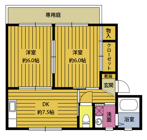 フォレストテラス豊岡(2DK/1階)の間取り写真
