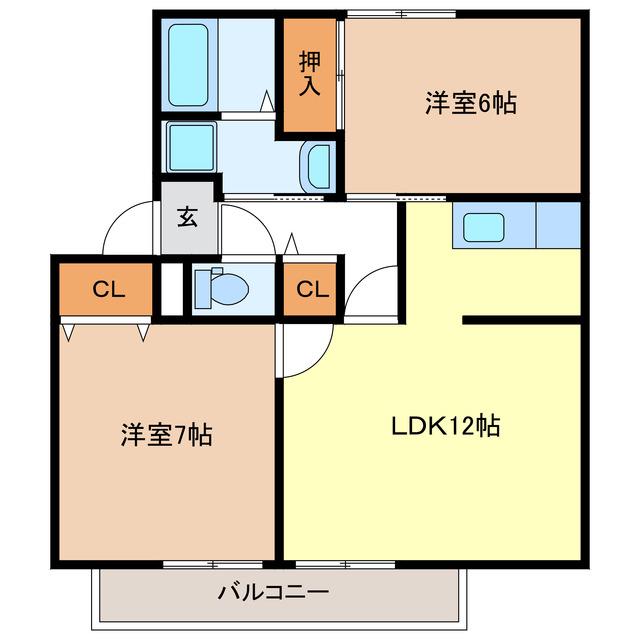 メルベーユ岩之谷(2LDK/1階)の間取り写真
