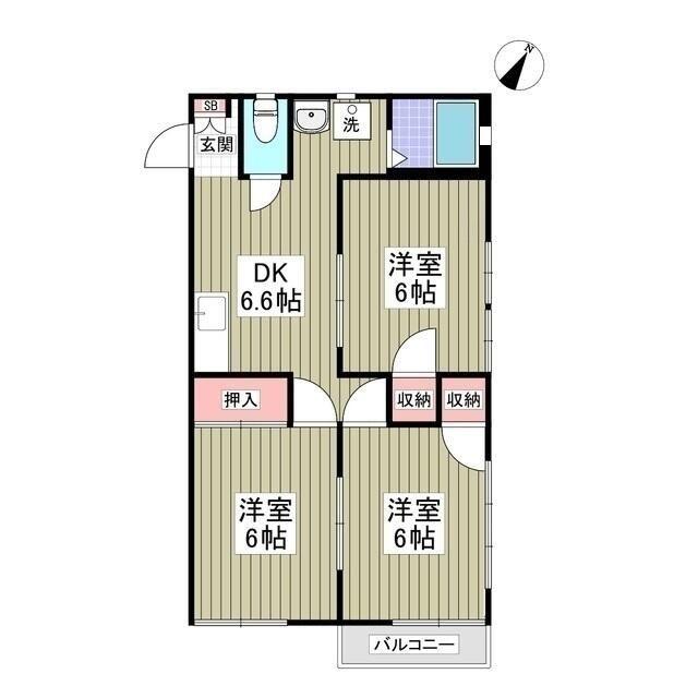 ブループラム長渕イースト(3K/2階)の間取り写真
