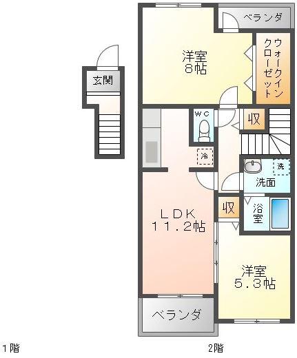 ジュネス・SOGO A・B棟(2LDK/2階)の間取り写真