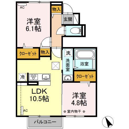 サニーガーデン B(2LDK/1階)の間取り写真