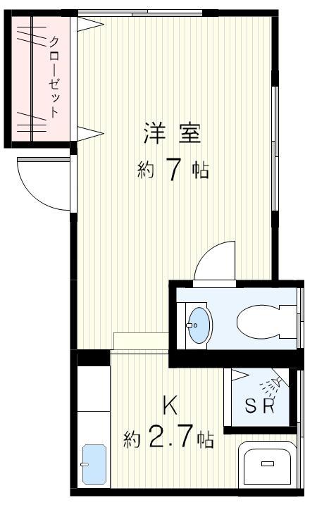ユタカハイム(ワンルーム/2階)の間取り写真