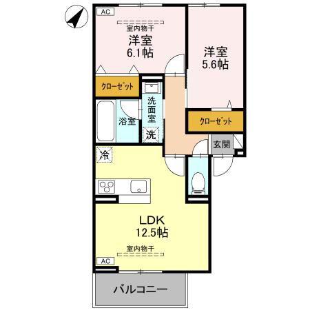 セジュールグリーンひなた(2LDK/2階)の間取り写真