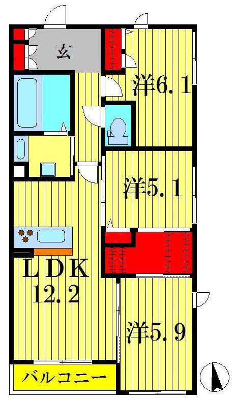 フルール ド フェリシテII(3LDK/3階)の間取り写真