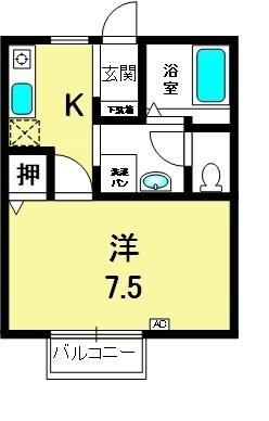 ノースヴィレッジIII(1K/2階)の間取り写真