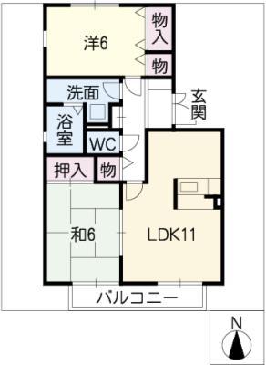 タウンコート岩崎台A棟(2LDK/2階)の間取り写真