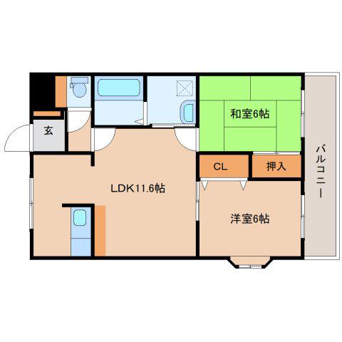 冨岡ハイツ(2LDK/1階)の間取り写真