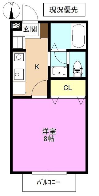 ヴィラ宮沖(1K/1階)の間取り写真