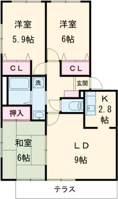 フォブール東山崎A(3DK/1階)の間取り写真