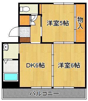 ヴィラナリー中間I 6号棟(2DK/2階)の間取り写真