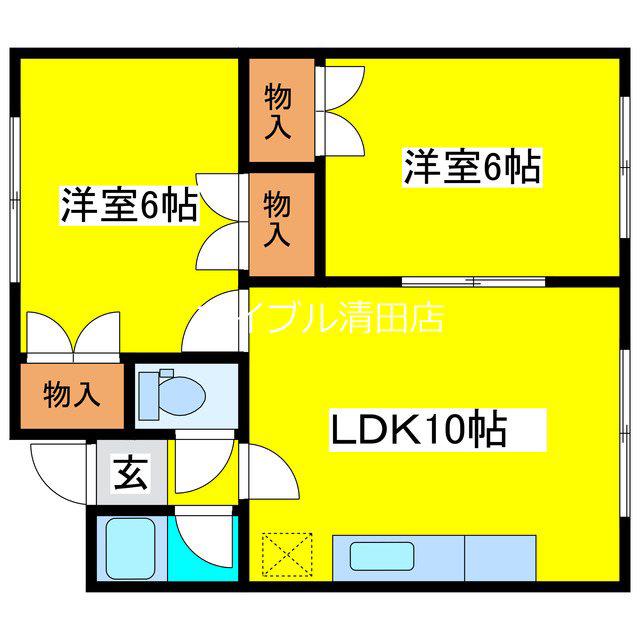 KYハイツ(2LDK/2階)の間取り写真