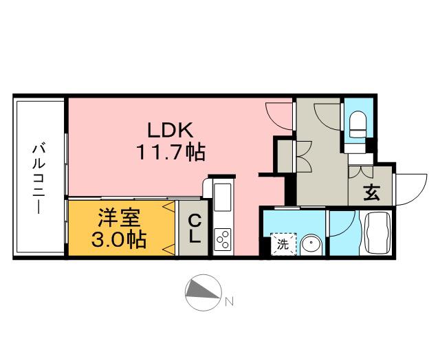 クラシオン小頭町公園前(1LDK/3階)の間取り写真
