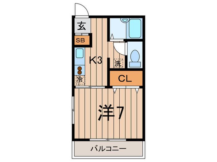 サンライズ祐天寺(1K/2階)の間取り写真