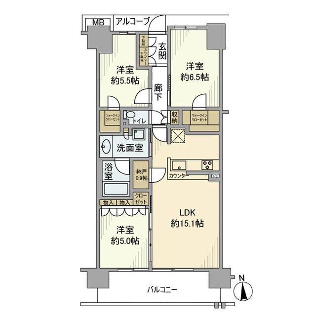 グランビュースクエア(3LDK/6階)の間取り写真
