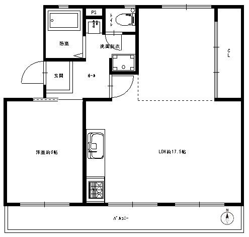内田団地 1(1LDK/1階)の間取り写真