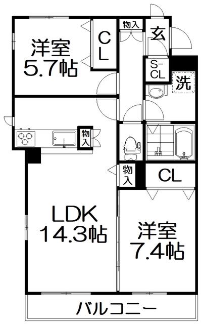 ディアコート(2LDK/2階)の間取り写真