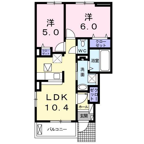 モカハウス1(2LDK/1階)の間取り写真