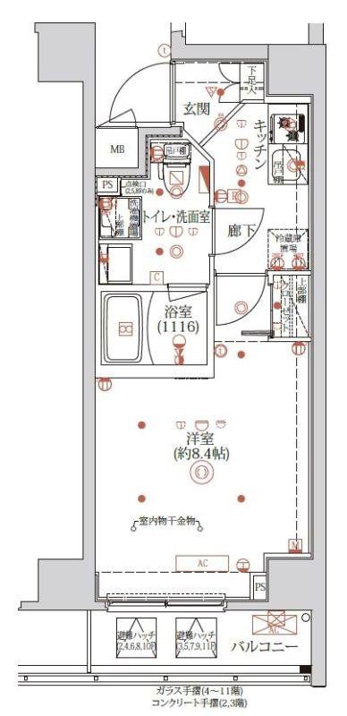 クオリタス蒲田(1K/9階)の間取り写真
