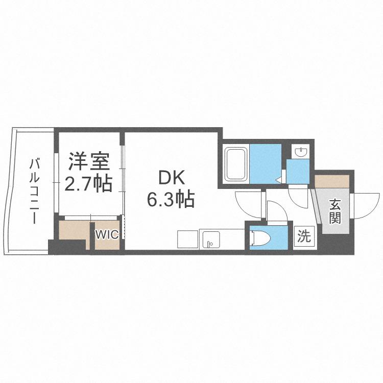 セレニテ桜川駅前プリエ(1DK/12階)の間取り写真