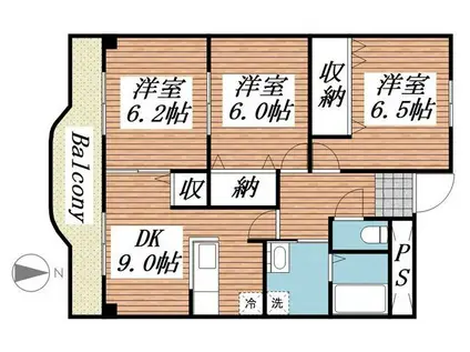 水原マンションII(3DK/3階)の間取り写真