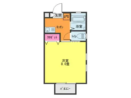 BELL WOODII(1K/2階)の間取り写真