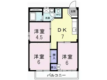 シティハイムよしむら(3DK/2階)の間取り写真