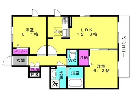 シャーメゾン宝殿(2LDK/1階)の間取り写真