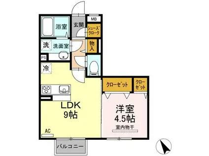 ロイジェントパークス広野 E(1LDK/2階)の間取り写真