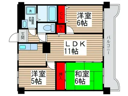 フローラル松戸(3LDK/6階)の間取り写真
