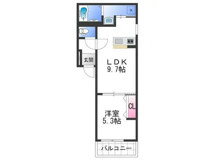 フジパレス東岸和田(1LDK/2階)の間取り写真