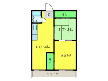 シャト-イワサキ(2LDK/4階)の間取り写真