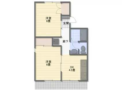 メゾン東希望が丘(2DK/1階)の間取り写真