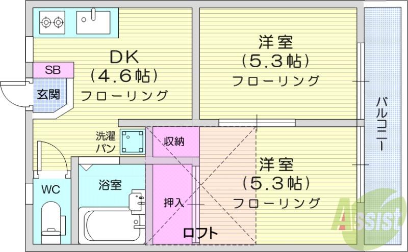 テディ福室(2DK/2階)の間取り写真