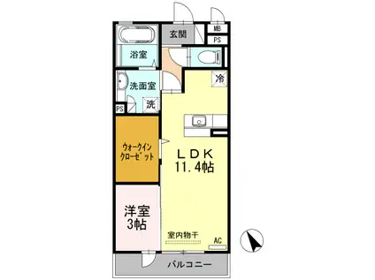 D-ROOMK 1LDKBTW(1LDK/3階)の間取り写真