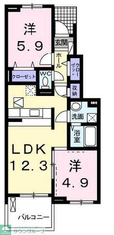 アルカンシエルB(2LDK/1階)の間取り写真