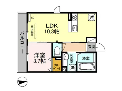 ライスシャワー坪井(1LDK/2階)の間取り写真