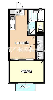 グレイスSHIMAB棟(1LDK/2階)の間取り写真