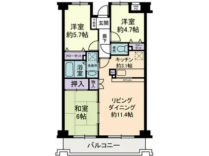 エントピアつきみ野(3LDK/2階)の間取り写真