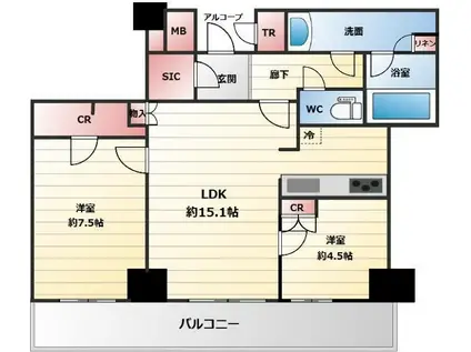 ザ・パークハウス神戸ハーバーランドタワー(2LDK/18階)の間取り写真