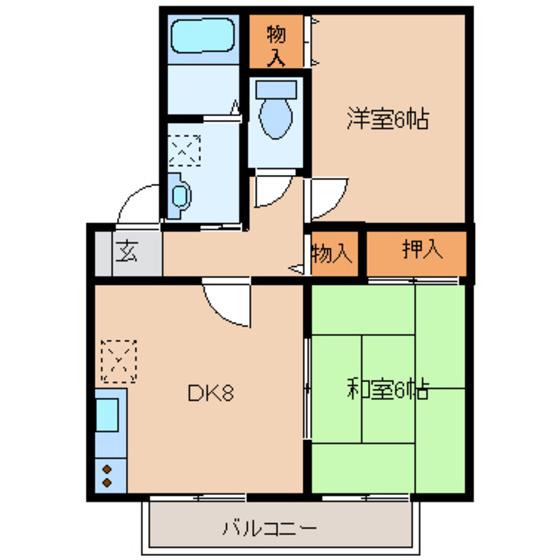 ハイカムール柧 G(2DK/2階)の間取り写真