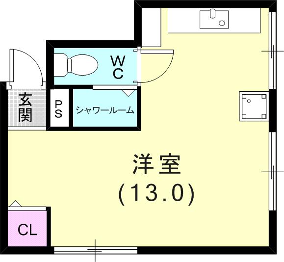 白川ハイツ(ワンルーム/2階)の間取り写真