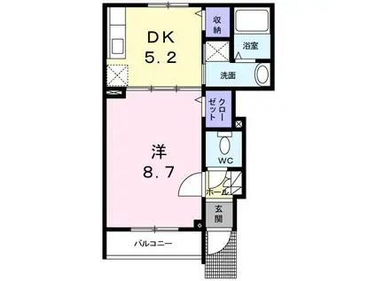 ソッリーゾ(1DK/1階)の間取り写真