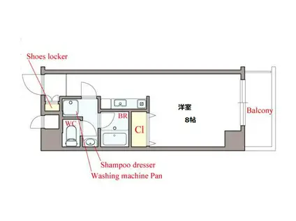 アイディール中之島(ワンルーム/1階)の間取り写真