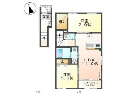 ハレカピリナ新涯(2LDK/2階)の間取り写真