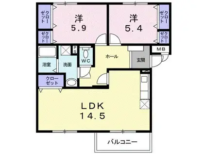 ニューエルディム裕I(2LDK/1階)の間取り写真