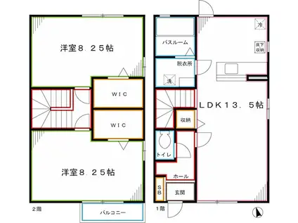 ベルコートB(2LDK/1階)の間取り写真