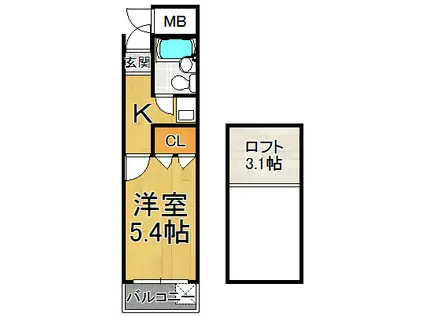 パレス11(1K/3階)の間取り写真
