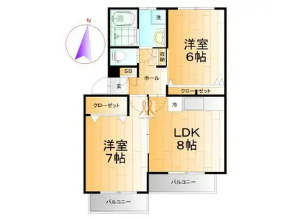 CASA FLORA I(2LDK/2階)の間取り写真